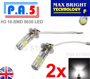 2x H3 5630 SMD 10 LED Glühbirnen Xenon weiß 6000K Auto Nebelscheinwerfer Lampe 12V Qualität UK - Bild 1 von 3
