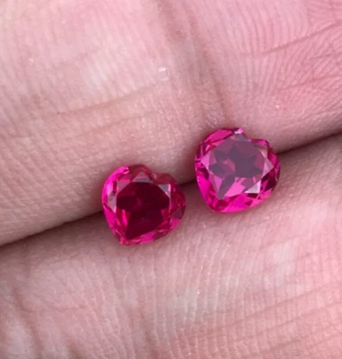 Lab Ruby Heart Cut Cut Gemstone 2 Piece Lot Facet Cut Gemstone For Jewelry - Image 1 of 4