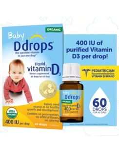 BABY D DROPS. LIQUID VITAMIN D3. 400 IU PER DROP.  60 DROPS - Picture 1 of 7