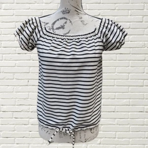 Madewell -275 Kurzarmbluse elfenbein und schwarz Small - Bild 1 von 5