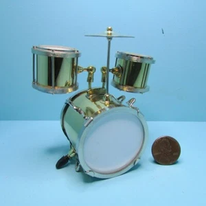 Dollhouse Miniature Large Gold Metal Drum Set B0598 - Picture 1 of 3