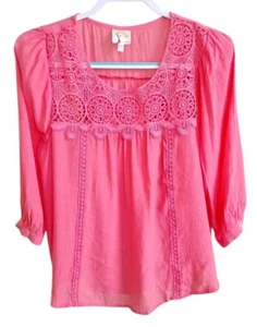 Blusa Rosa Flor de Higo Para Mujer PM Gauzy Crochet Encaje Transparente Forrada Boho Campesina - Imagen 1 de 6