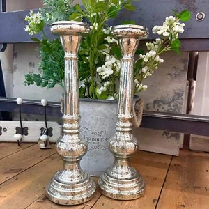 Antique Finish Silver Candle Stand H44cm* - Picture 1 of 2