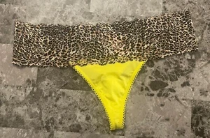 NWT VICTORIA'S SECRET S SMOOTH YELLOW LEOPARD LACE VINTAGE RARE THONG PANTIES - Picture 1 of 3