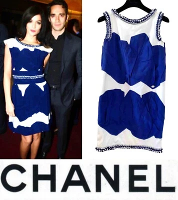 Chanel 2014 Blue White Tweed A Line Mini Shirt Dress 36 38 40 4 6 8 S M - Image 1 of 4