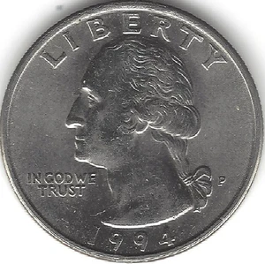 1994-P, 25c Washington Quarter, AU (US COIN, MONEY, COLLECTIBLE) - Picture 1 of 2