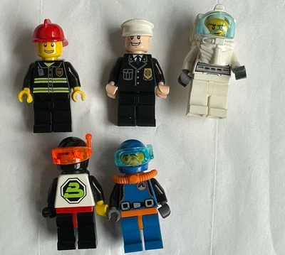 LEGO Lot Of 5 Minifigures Police Officer Scuba Space Astronaut Fireman Uniform - Image 1 of 4