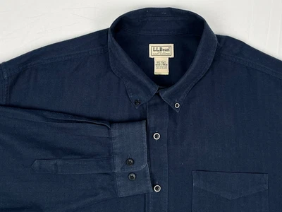 LL Bean Button Down Herringbone Cotton Twill Blue #278630 Men's XXL Tall - Image 1 of 4