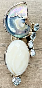 Beautiful BIG HUGE 3'' Sterling 925 Abalone Shell Rhinestone Clip Pendant 23G! - Picture 1 of 14