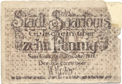 GERMANY (SAARLOUIS) banknote 10 Pfennig 1919 - Image 1 of 4