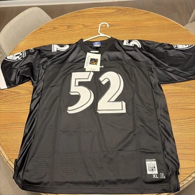 Винтажная футболка Reebok Baltimore Ravens Ray Lewis No52 черно-белая с нашивкой NFL XL новая с ценниками - Изображение 1 из 4