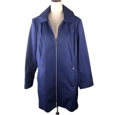 Anne Klein Coat Blue Jacket Size XL Removable Hood Zip Front Pockets Lined NWOT - Image 1 of 4