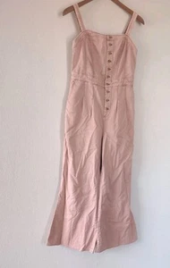 Anthropologie Pilcro Jumpsuit Sz 2 Desmond Pink Linen Boho Flare Utility Jumper - Picture 1 of 18