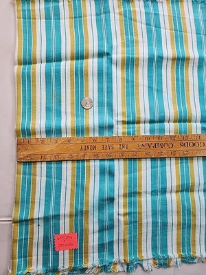 60" X 21"w Ticking Stripe Turquoise White Gold Cotton Sewing Twill Fabric Craft - Image 1 of 4