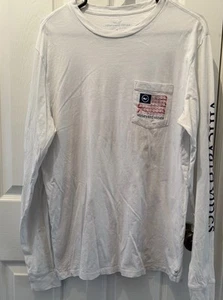 Men’s Vineyard Vines White Long Sleeve Small American Flag / Golf Theme - Picture 1 of 7
