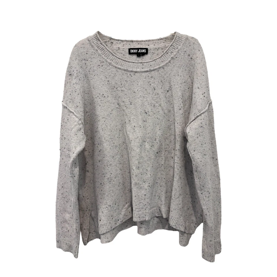 DKNY Jeans Womens L White Speckled Knit Sweater Drop Shoulder Crewneck Pullover - Image 1 of 4