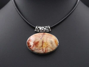 GJ69 GW VOGEL-AUGE JASPIS OVAL  XL  VINTAGE SILBER-ANHÄNGER TOP +KETTE / LEDER! - Bild 1 von 4