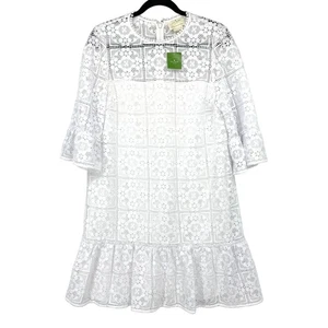 Kate Spade Damen-Etuikleid Spitze Volant Größe 8 frisch weiß 3/4-Arm NEU - Bild 1 von 8