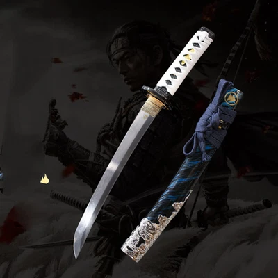 Ghost of Tsushima Katana Wakizashi Conjunto T10 Argila Aço Temperado Barra de Argila Lacada - Imagem 1 de 4