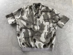 Alan Stuart Polo Shirt Mens L Gray Abstract 1/2 Button Up Banded Vtg •mark• - Picture 1 of 18