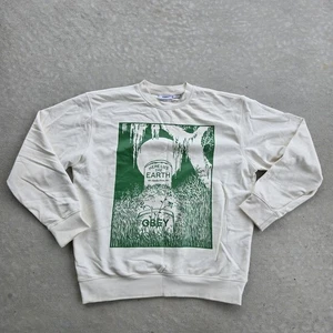 Obey Here Lies The Earth Graphic Beige Crewneck Sweatshirt Size Medium  - Picture 1 of 10