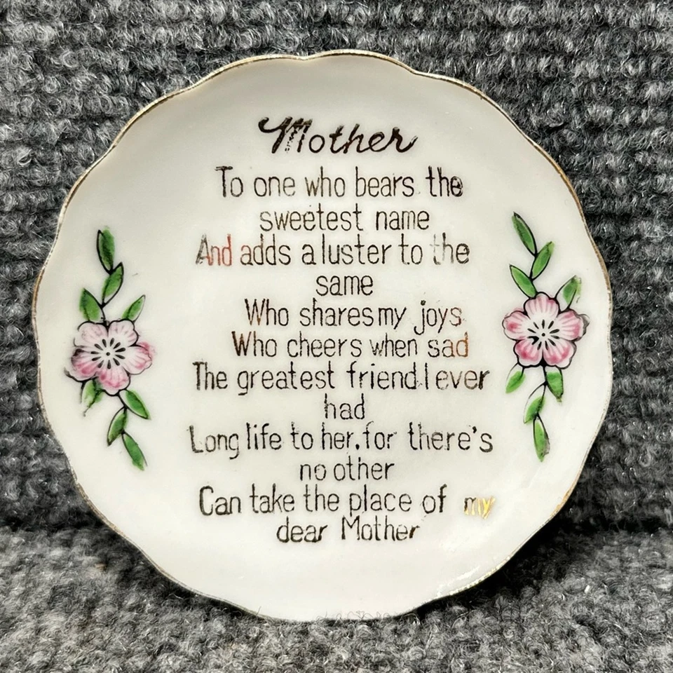 Vintage Mother ring trinket dish with poem 3” floral Mother’s Day birthday - Image 1 of 4
