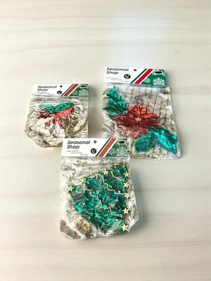 Set Of 3 Holiday Sequin Appliqué Patches Poinsettia Bells Christmas Tree - Image 1 of 4