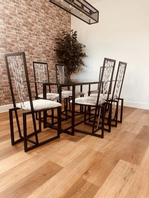 Modern Glass & Metal Table & 6 Chairs Dining Set - Image 1 of 4