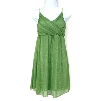 Mini Vestido Babydoll Vintage Y2K Autoestima Talla M Verde Correa Espagueti Brillante Foto 1 de 4