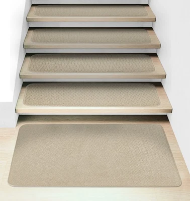 Set of 15 Attachable Carpet Stair Treads and Matching Landing Rug - Ivory Cream - Image 1 of 4