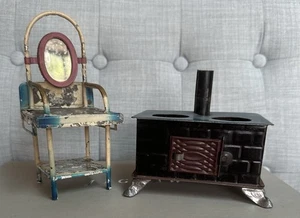 Antique French /German Dolls House Wash Stand and Stove 1:12 Scale - Picture 1 of 3
