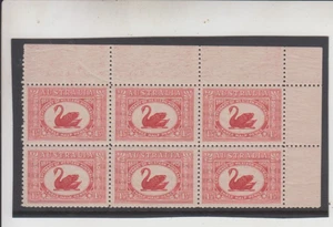 Stamp Australia 1&1/2d swan top right block of 6 offset, MUH scarce - Bild 1 von 2