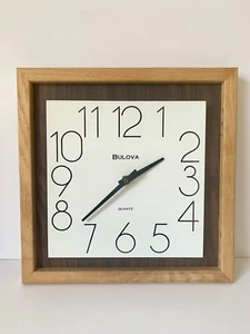 Vintage Bulova Quartz Square Two-Toned Wood Wall ClockTested Works - Picture 1 of 6