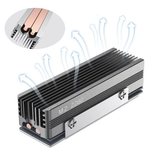 DE* M.2 SSD Heatsink 2 Copper Heat Pipes Cooler for M.2 NVMe 2280 SSD (Grey) - Zdjęcie 1 z 9