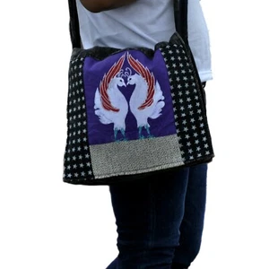 Peacock Cross Body Laptop Bag Cotton Multicolor Adjustable Handmade Nepal BG32 - Picture 1 of 5