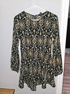 Forever 21 Forest Green And Gold Print Dress - Picture 1 of 3