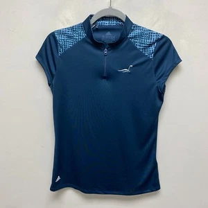 Adidas Kids Girls Blue Primegreen Short Sleeve Mock Neck 1/4 Zip T-Shirt 13-14Y - Picture 1 of 7