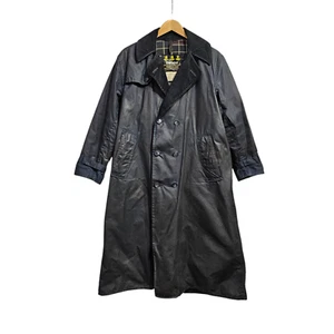 Vintage Barbour Trench Coat Mens C 36 Navy Blue A605 Waxed Double Breasted 90s - Picture 1 of 11