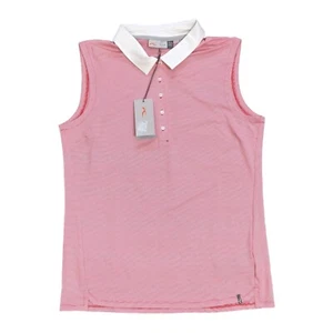 Nuova polo KJUS donna XL 42 rossa bianca a righe Sina senza maniche bottoni golf camicia - Foto 1 di 6