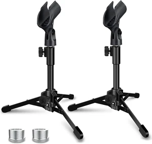 2 Pack Desktop Mic Stand, Portable Foldable Tripod with Mic Clip Holder, Adjusta - Picture 1 of 12