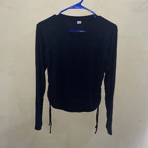 Old Navy Active Black Long Sleeve Tie Sides Ribbed Top Size M - Picture 1 of 4