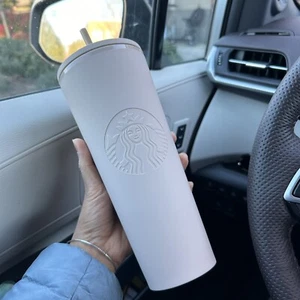 Starbucks 2025 Matte Beige Cream Soft Touch Smooth Cold Cup Venti Tumbler 24 Oz - Picture 1 of 5