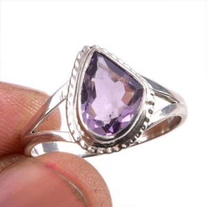 Natural Pink Amethyst Gemstone 925 Solid Sterling Silver Jewelry Ring S.10 - Picture 1 of 3