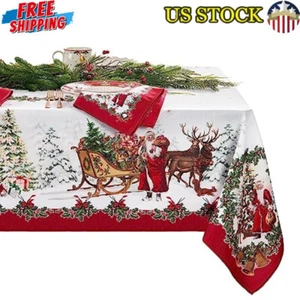 Woodland Santa Tablecloth Villeroy & Boch Fantasy Holiday 60x144 Poly Fabric New - Picture 1 of 8