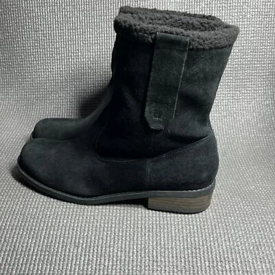 Sole Society Boots Womens Size 6.5 Black Suede Leather Faux Fur Lined Pull On - Image 1 of 4