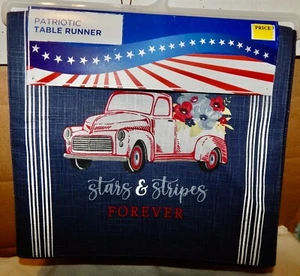 Patriotic Table Runner Stars & Stripes Forever 13" x 72" 100% Cotton 265R - Picture 1 of 2