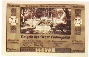 1922 Germany LUDWIGLUST 75 Phennig Banknote / Notgeld UNC and consecutive - Picture 1 of 2