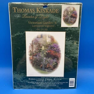 CROSS STITCH KIT Thomas Kinkade printed Victorian Garden II Lamppost easy 8"x10" - Picture 1 of 9