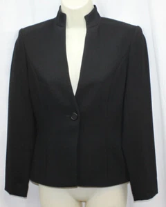 Chaqueta Blazer Bloomingdale's Cuello Mandarín Pequeño Todas las Estaciones Negra Polietileno 2P - Imagen 1 de 5