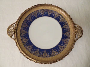 Vtg Victorian Aofi Porzellan Manufakt Bavaria Ornate Blue Gold White Plate - Picture 1 of 8
